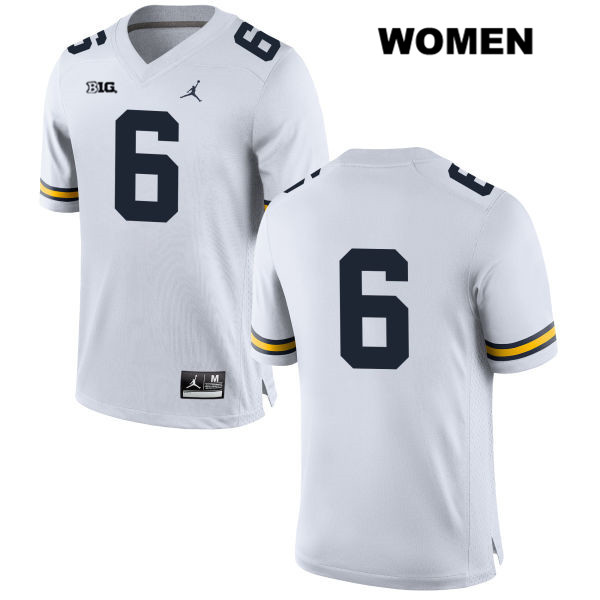 Women's NCAA Michigan Wolverines Josh Uche #6 No Name White Jordan Brand Authentic Stitched Football College Jersey DU25F61CG